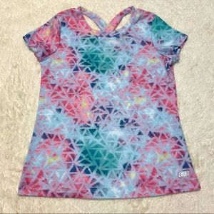 Sketchers Girls 10/12 L Active Colorful Short Sleeve Shirt with Criss Cross Back